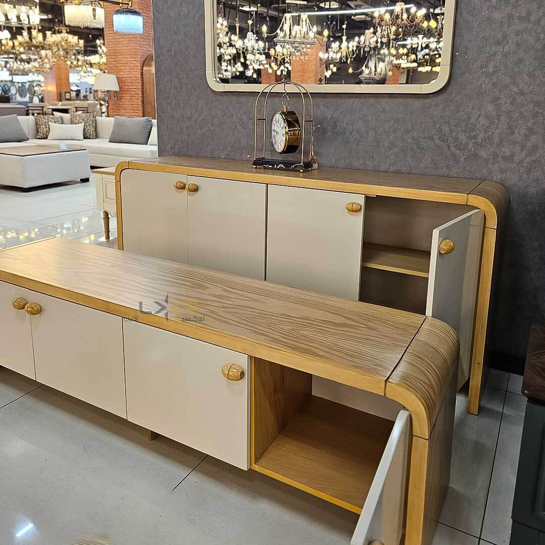 آینه و کنسول و میز تی وی سبک مدرن رنگ کرم 