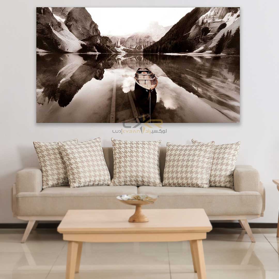 تابلو دکوراتیو مستطیلی طرح قایق در آب رنگ تیره