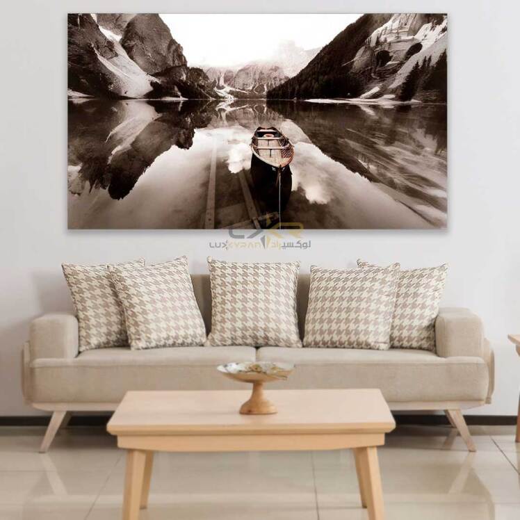 تابلو دکوراتیو مستطیلی طرح قایق در آب رنگ تیره