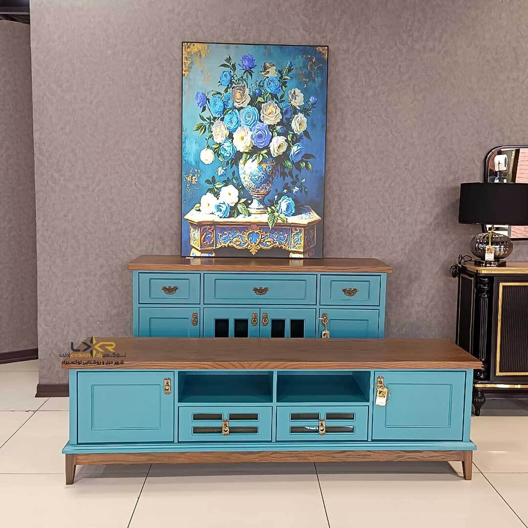  اینه و کنسول و میز تیوی سبک مدرن و نئوکلاسیک رنگ ابی 