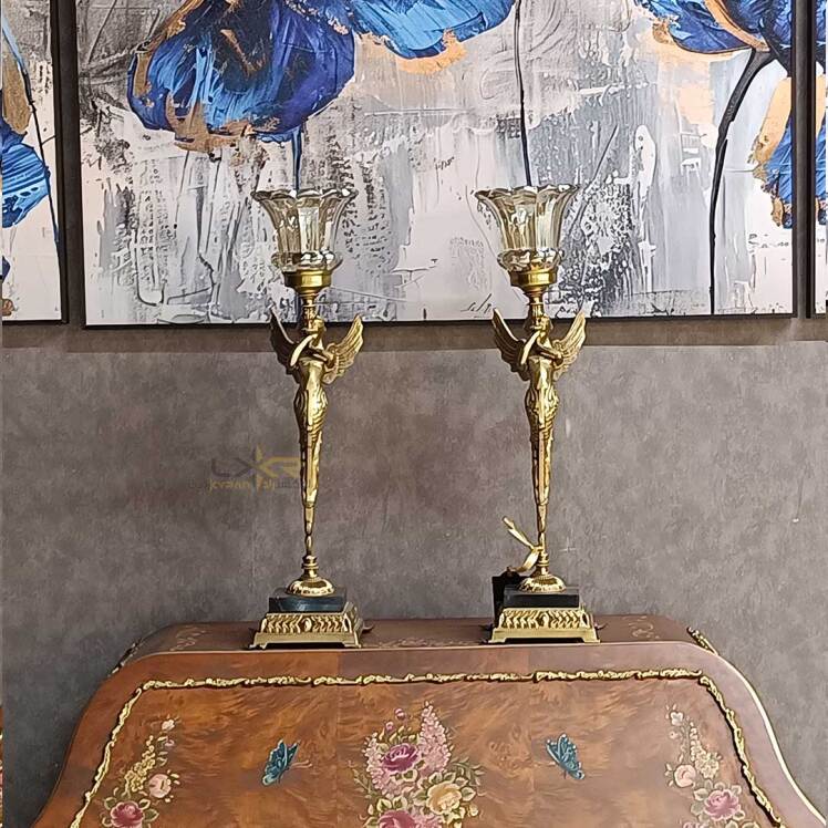 شمعدان خاص طرح فرشته برنج و کریستالی 