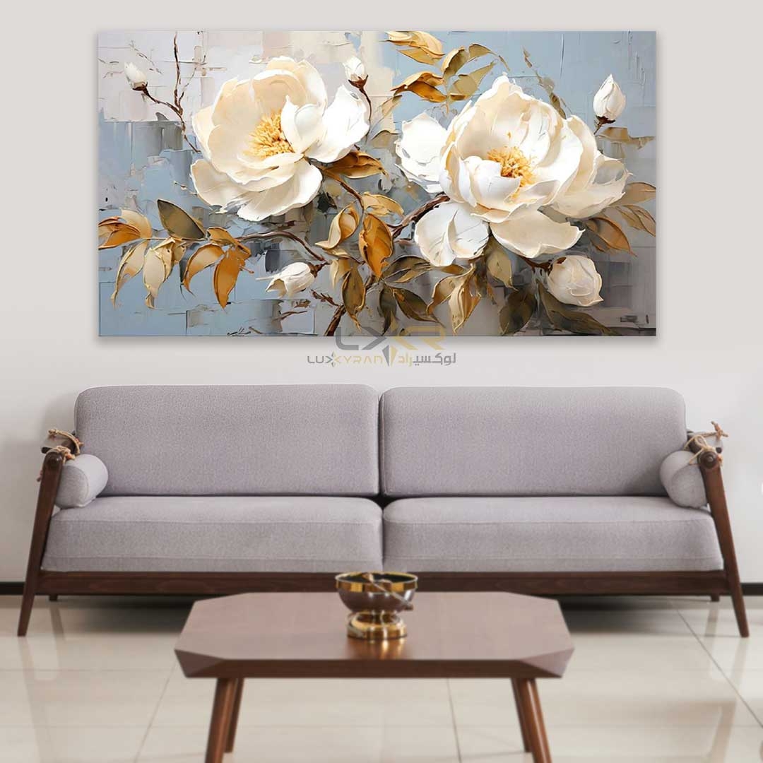  تابلو دکوراتیو مستطیلی طرح گل سفید 