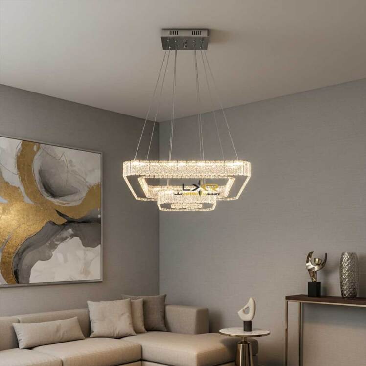 لوستر LED کریستالی سبک مینیمال و مدرن طرح مربع