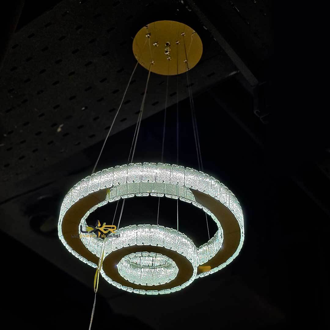 لوستر LED کریستالی سبک مینیمال و مدرن طرح گرد
