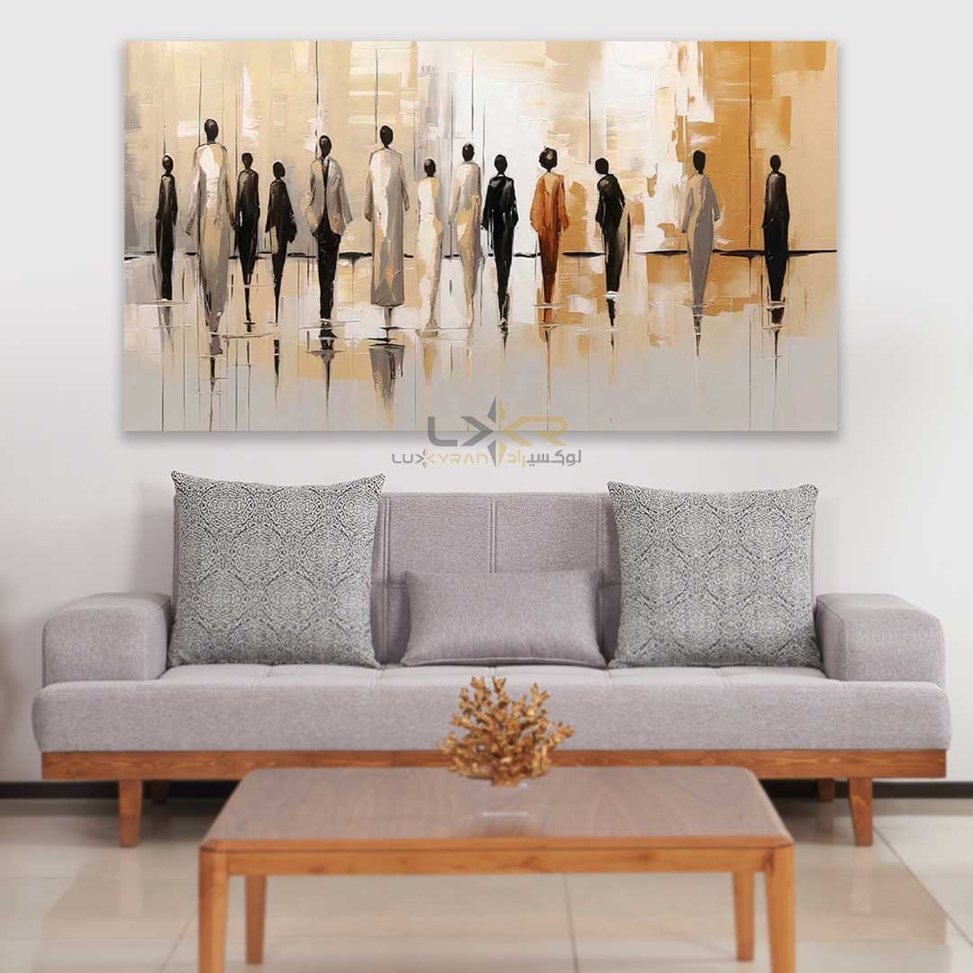  تابلو دکوراتیو مستطیلی طرح ادمک کرم نارنجی 