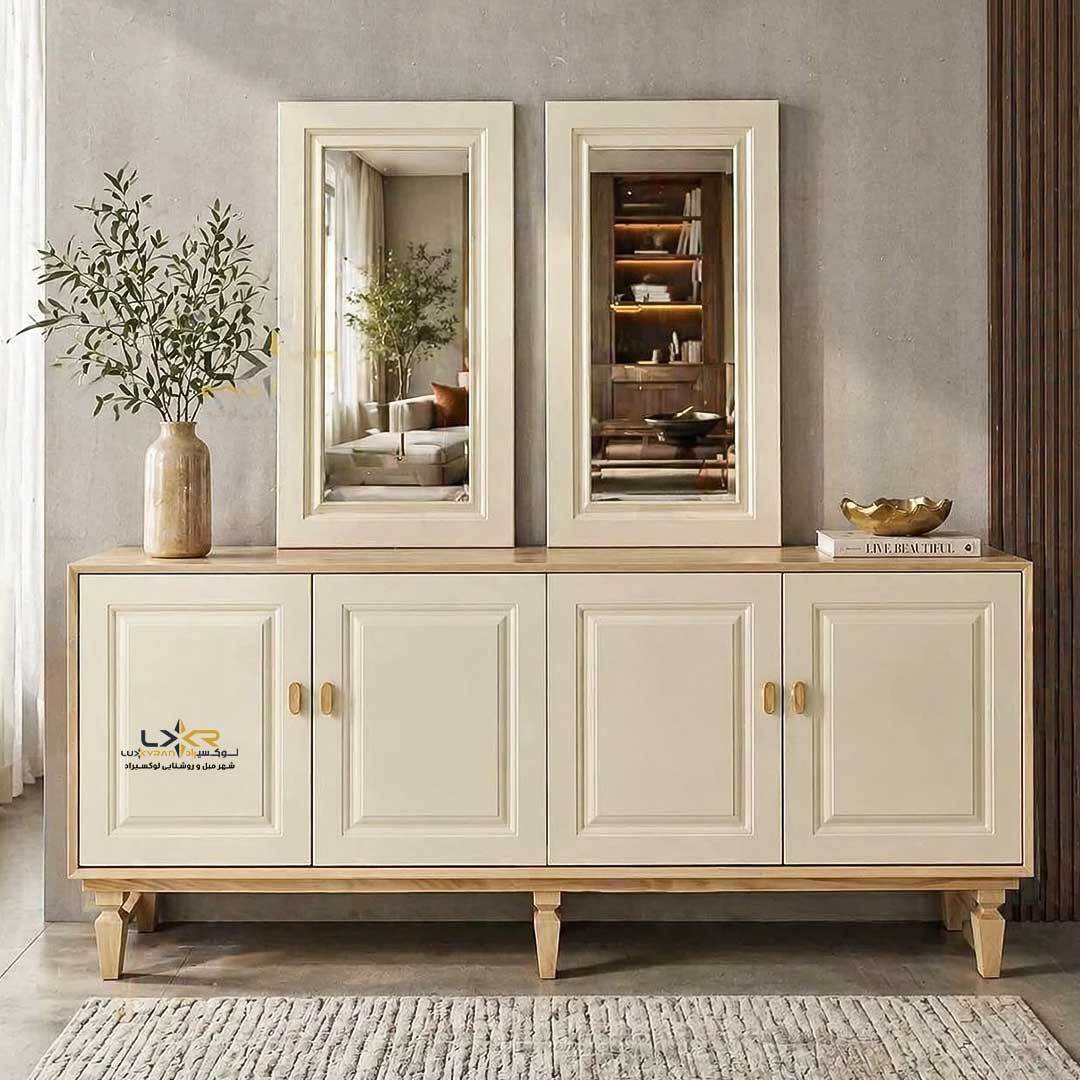  آینه کنسول و میز تی وی مدرن و پینترستی کرم 