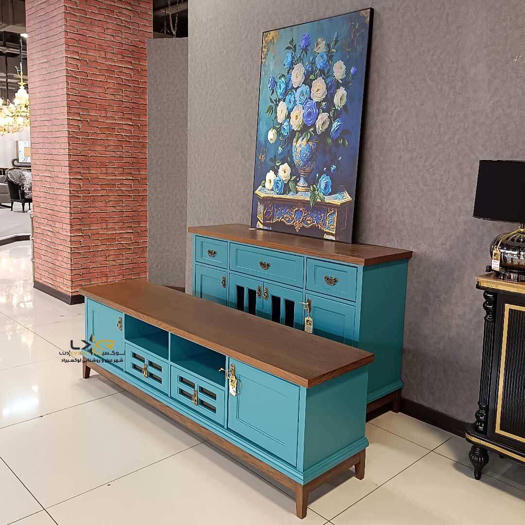  اینه و کنسول و میز تیوی سبک مدرن و نئوکلاسیک رنگ ابی 
