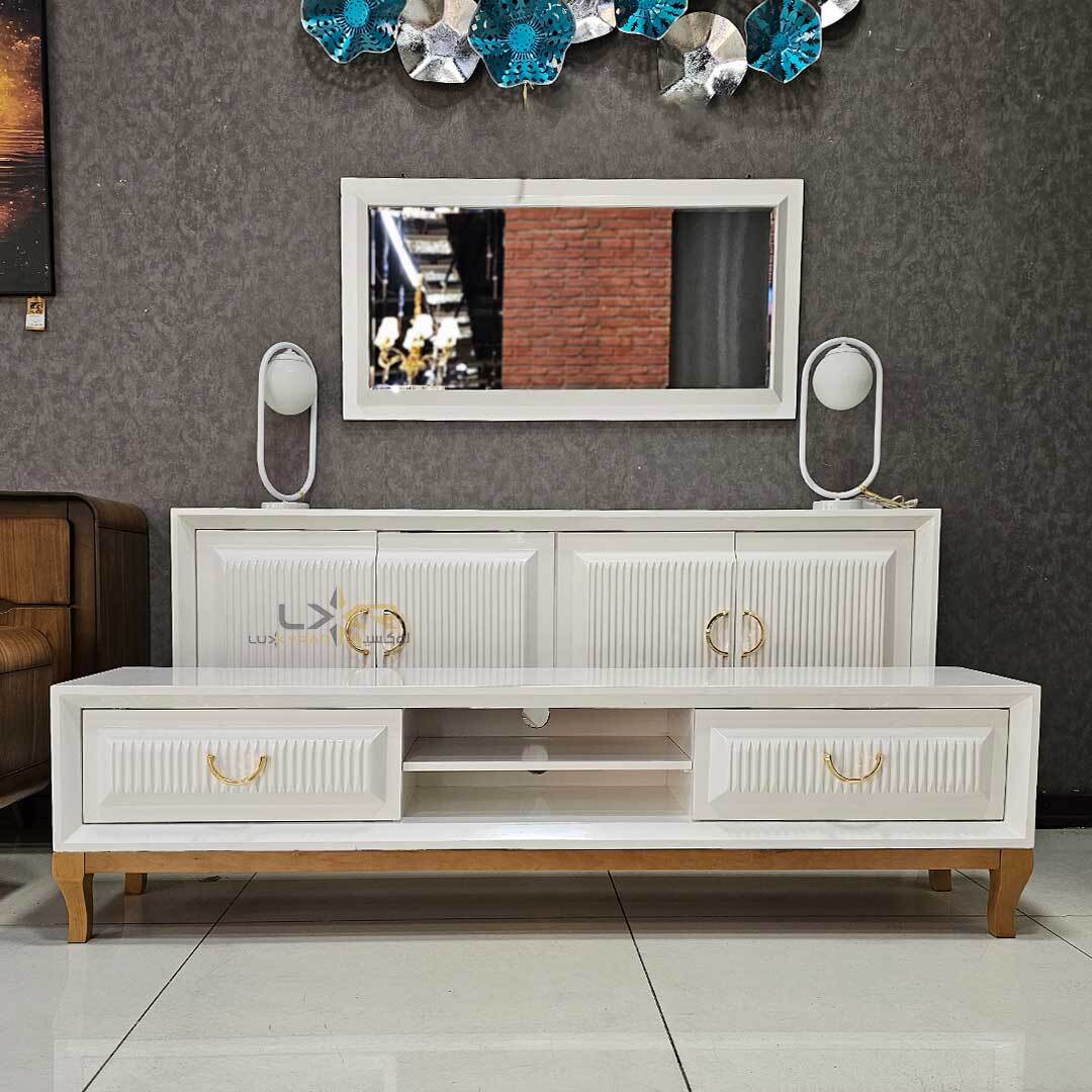  آینه و کنسول و میز تی وی سبک نیوکلاسیک رنگ سفید 