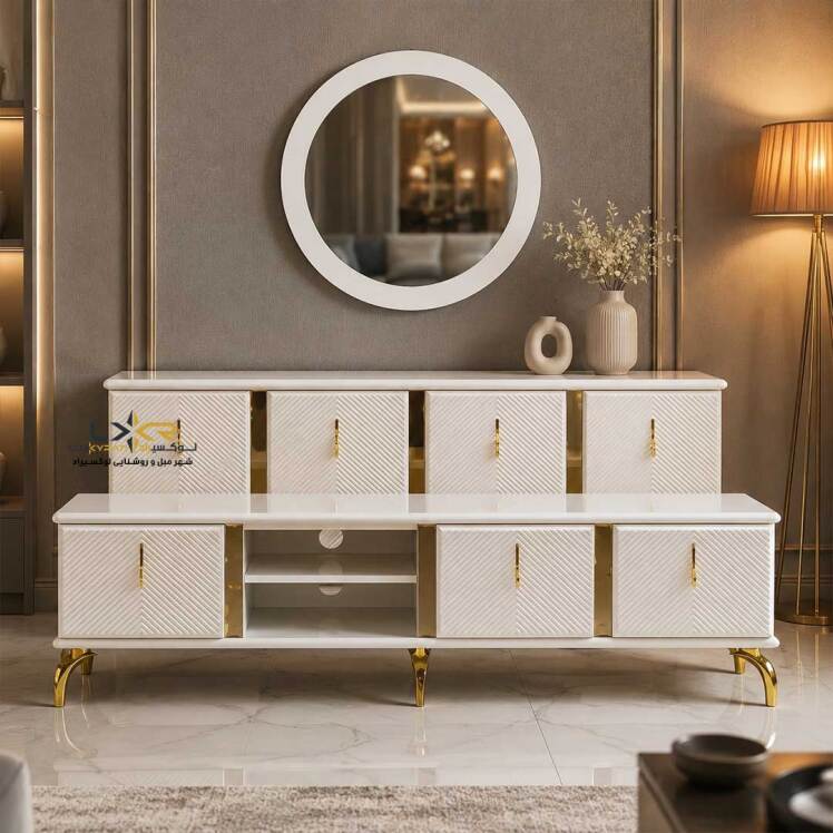 اینه و کنسول و میز تی وی پینترستی مدرن سفید