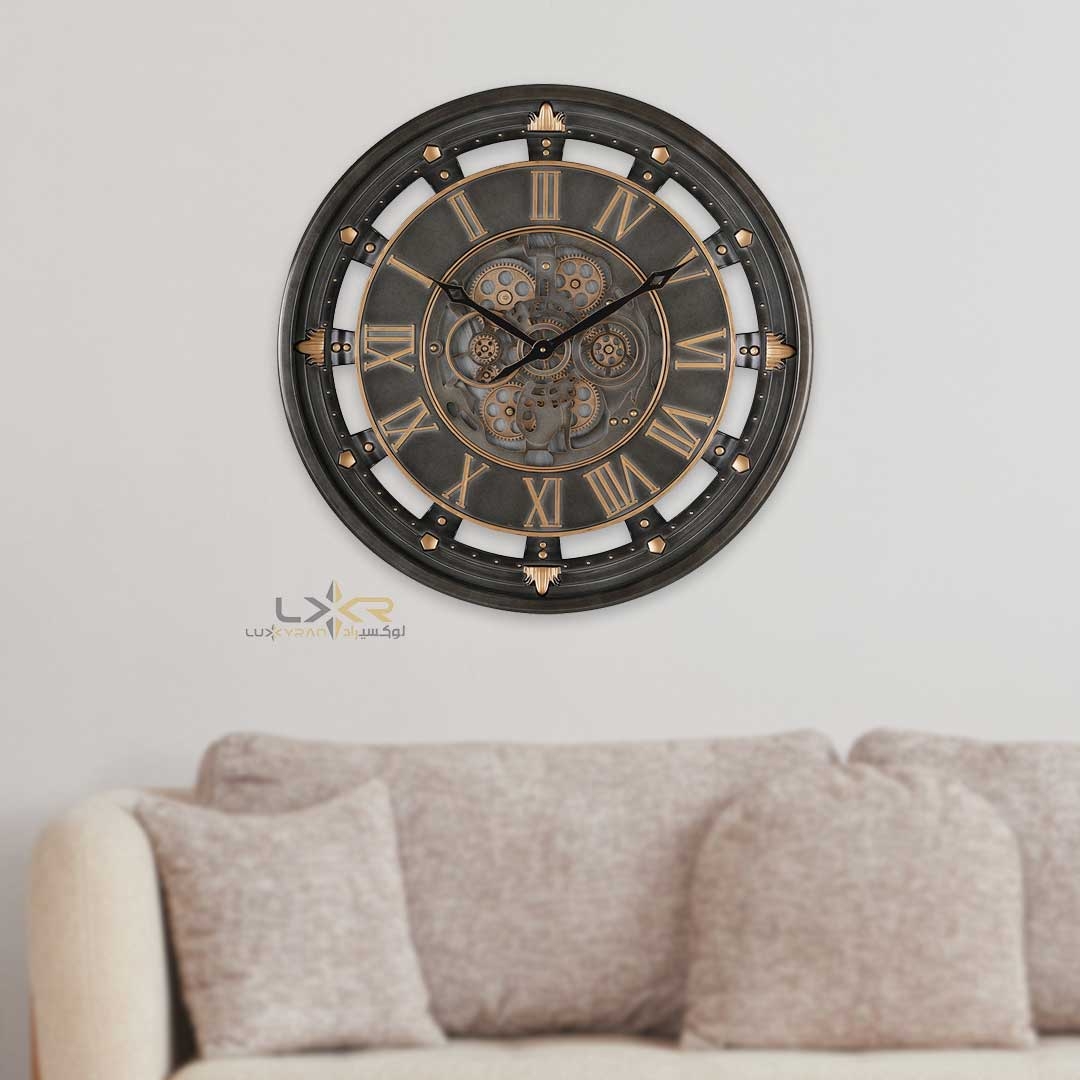  ساعت دیواری چرخدنده گرد والتر نئوکلاسیک رنگ طوسی 7125 