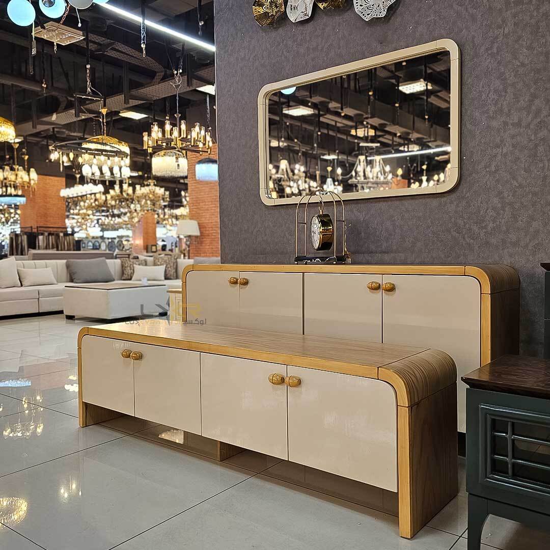  آینه و کنسول و میز تی وی سبک مدرن رنگ کرم 