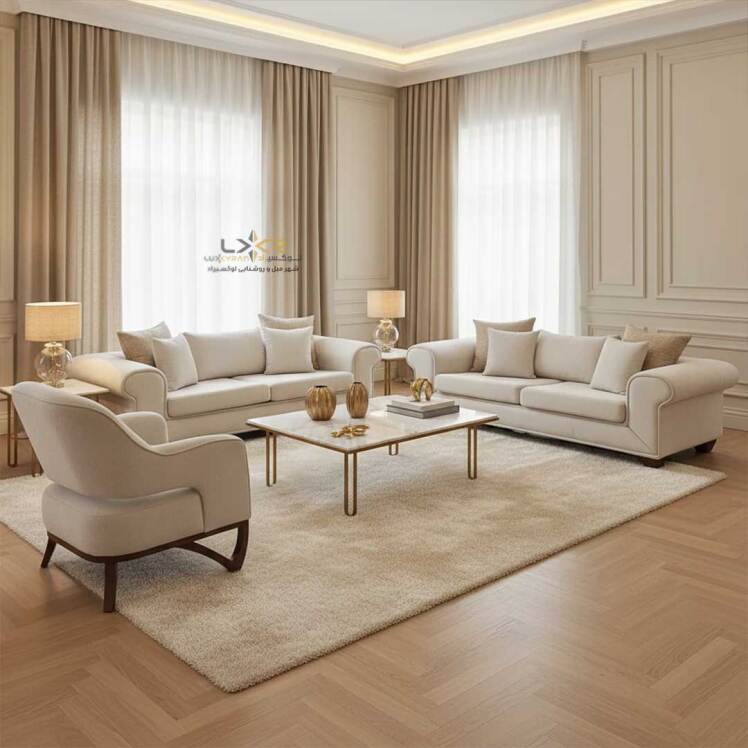 ست 8 نفره مبل راحتی مینیمال و ساده رنگ سفید