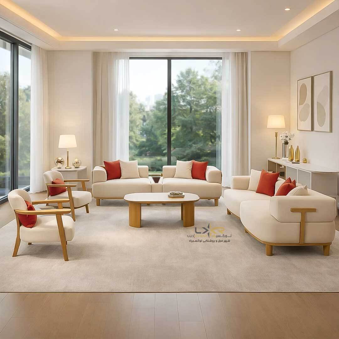  مبل 8 نفره راحتی سبک مدرن و مینیمال رنگ کرم 