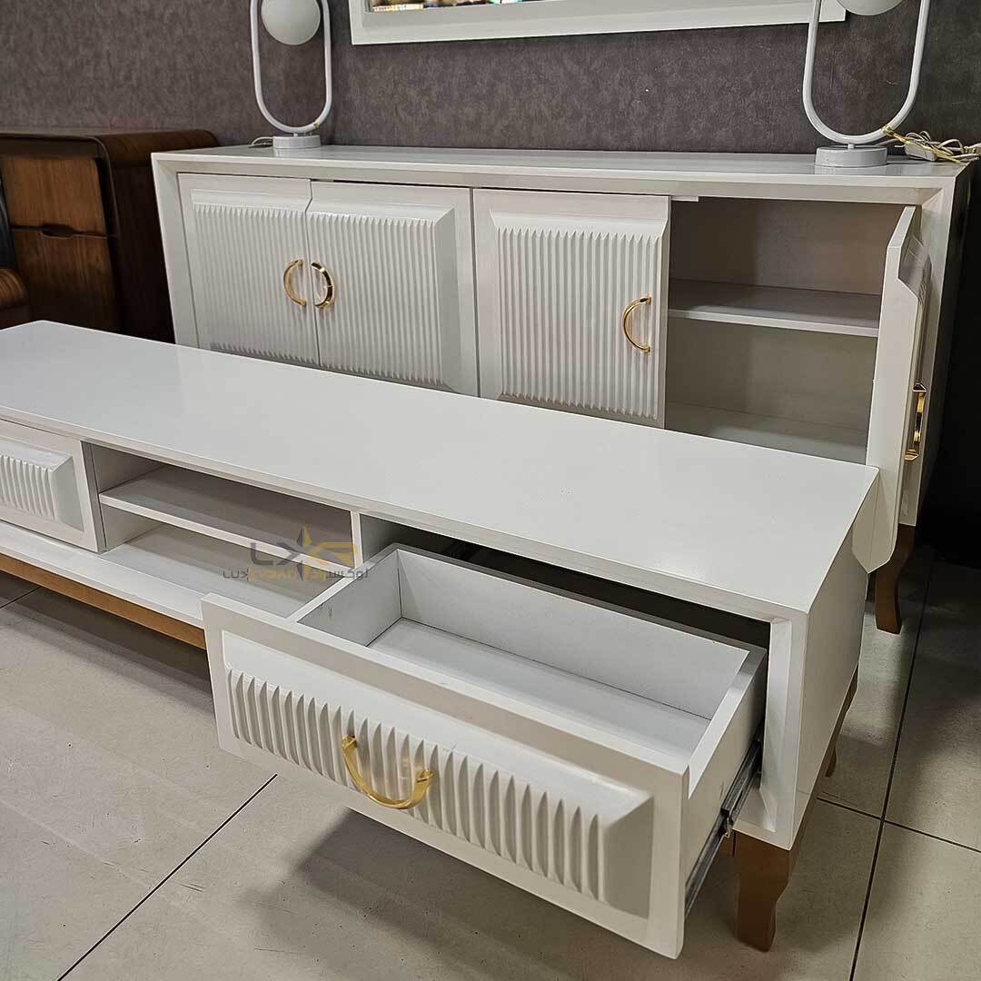  آینه و کنسول و میز تی وی سبک نیوکلاسیک رنگ سفید 