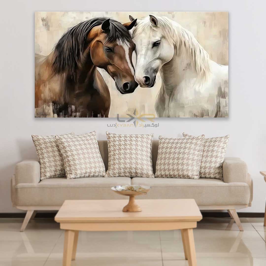 تابلو دکوراتیو مستطیلی طرح اسب سفید قهوه ای