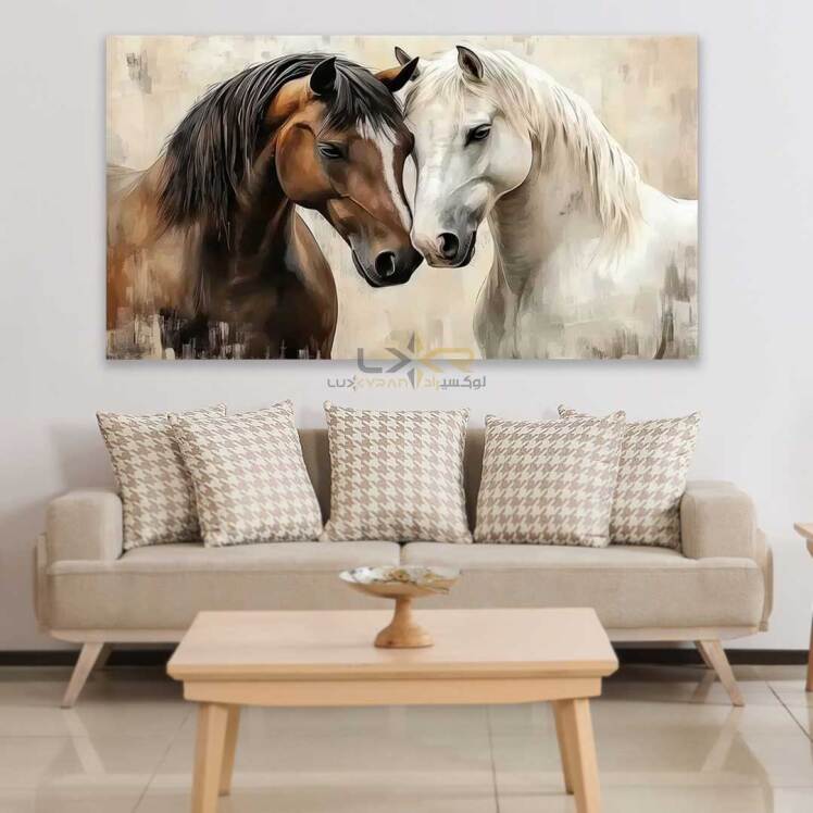 تابلو دکوراتیو مستطیلی طرح اسب سفید قهوه ای