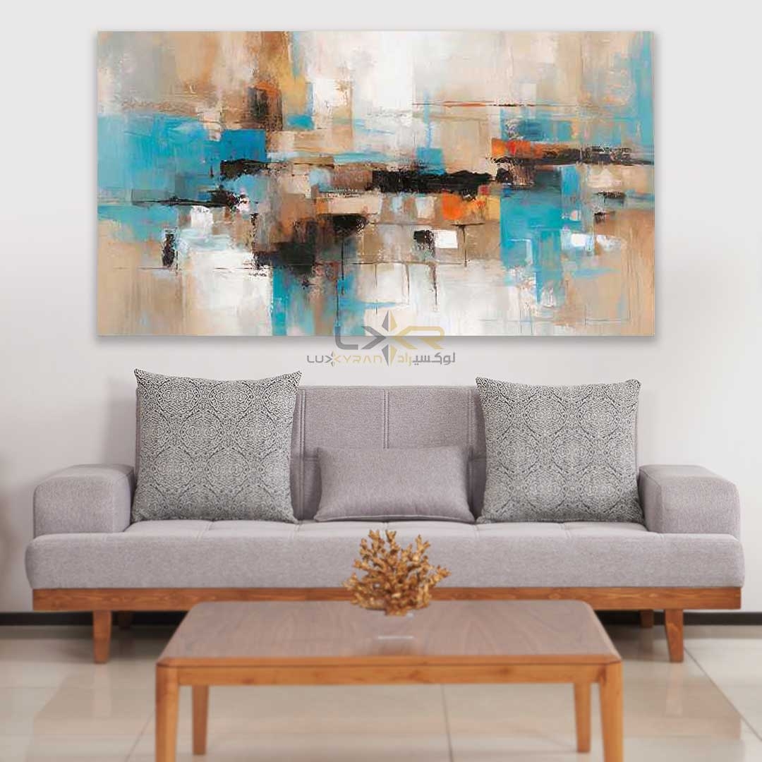  تابلو دکوراتیو مستطیلی رنگ آبی سفید مشکی 