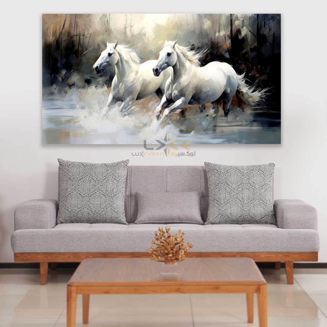 تابلو دکوراتیو مستطیلی طرح دو اسب سفید