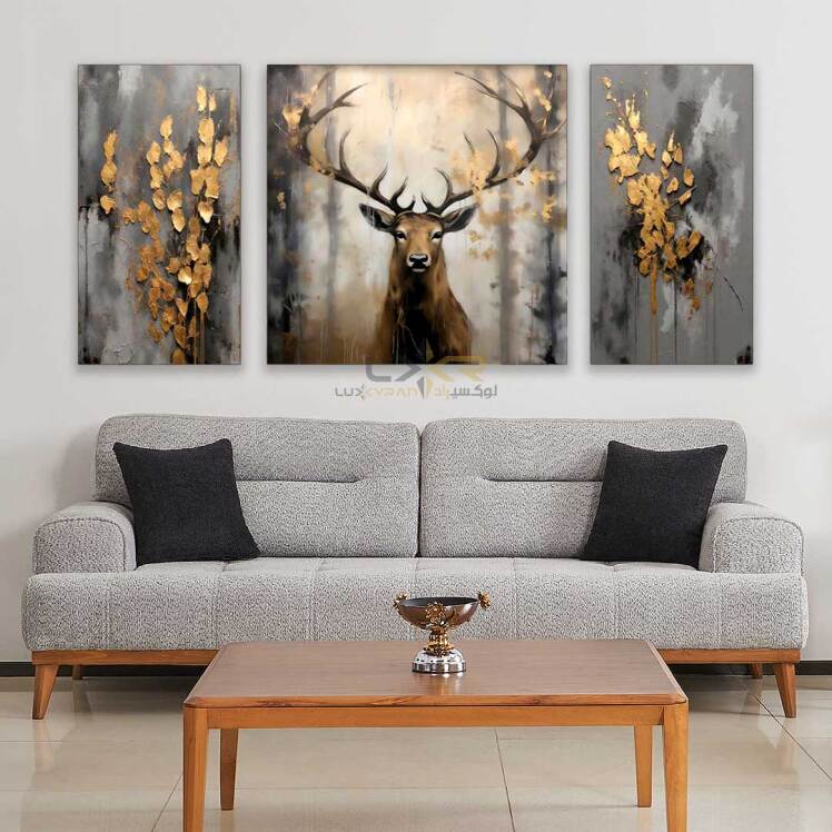 تابلو مدرن با طرح گوزن سه تیکه