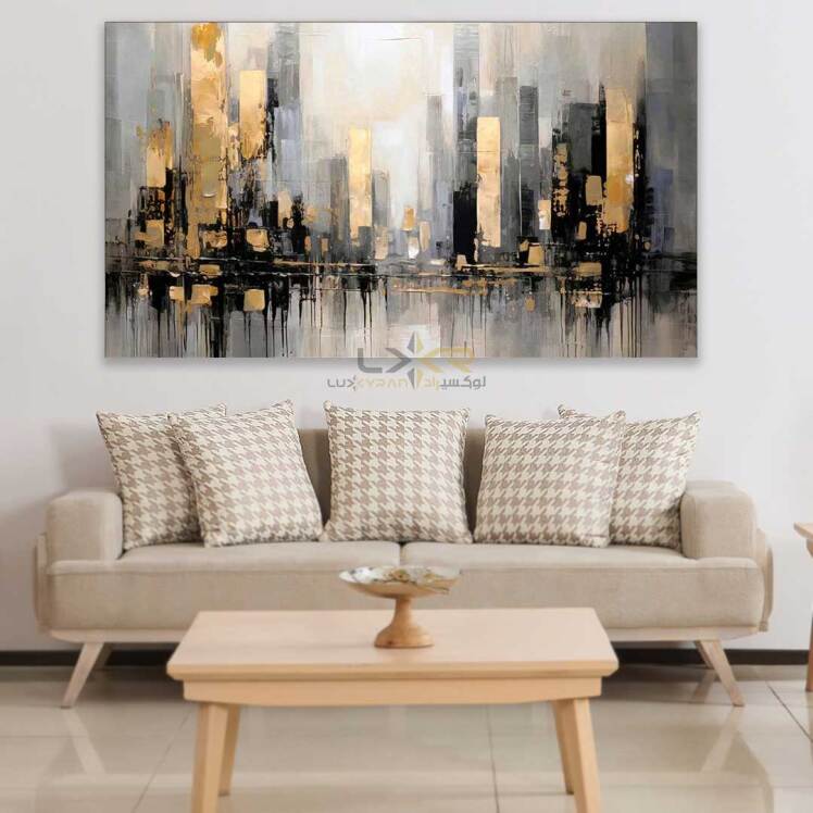 تابلو دکوراتیو مستطیلی طرح ساختمان طلایی مشکی