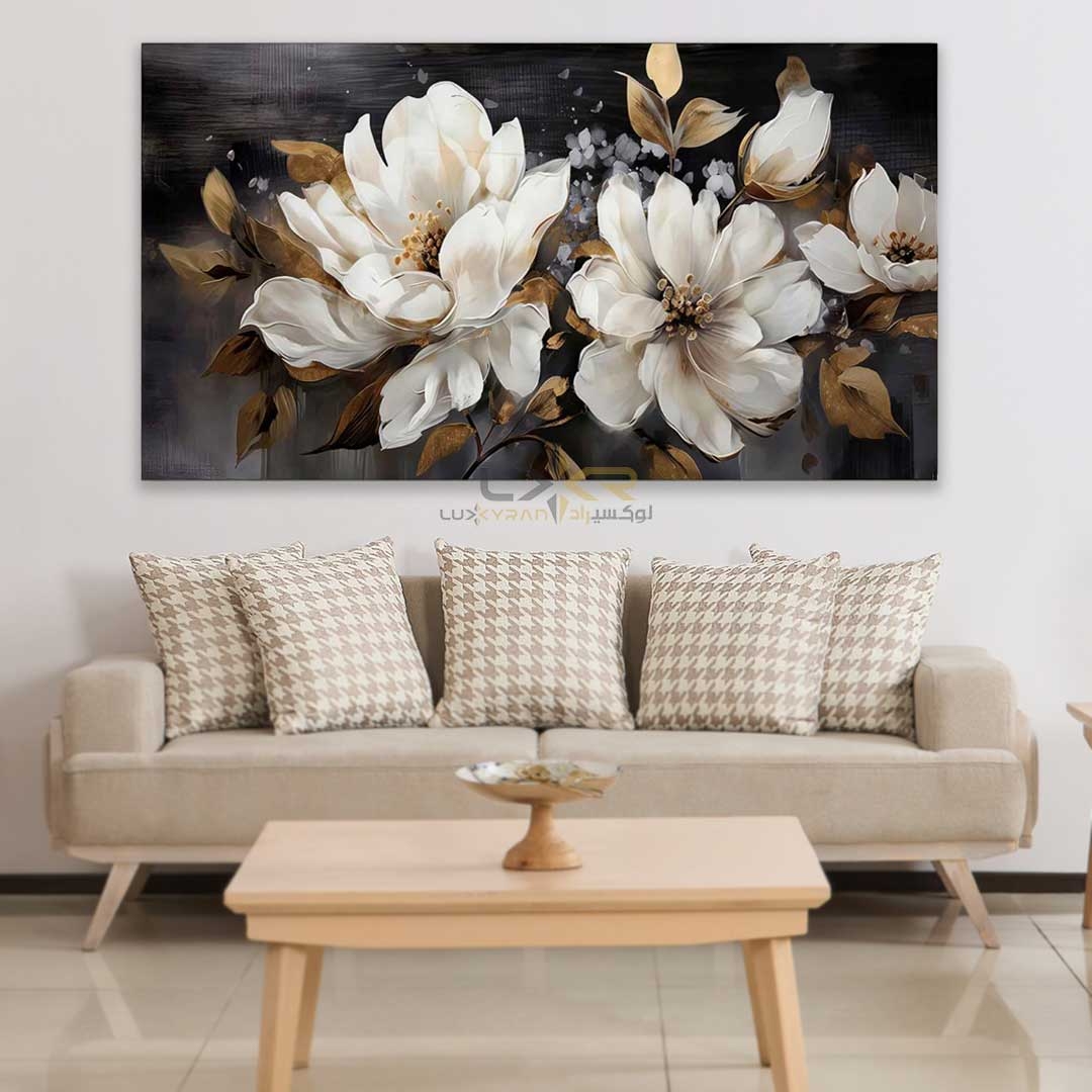  تابلو دکوراتیو مستطیلی طرح گل سفید 