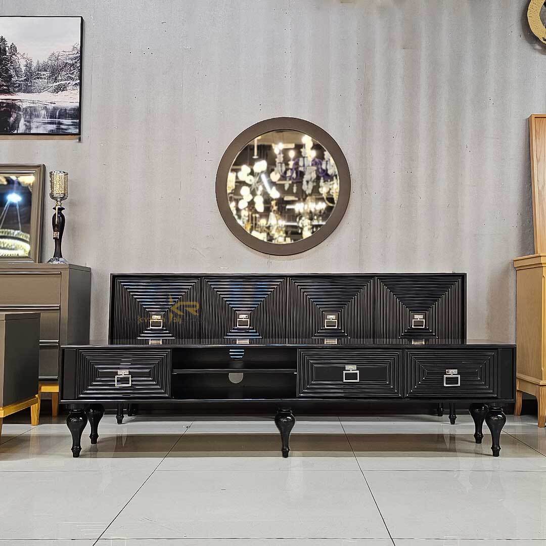  آینه و کنسول و میز تی وی سبک نئوکلاسیک رنگ مشکی 