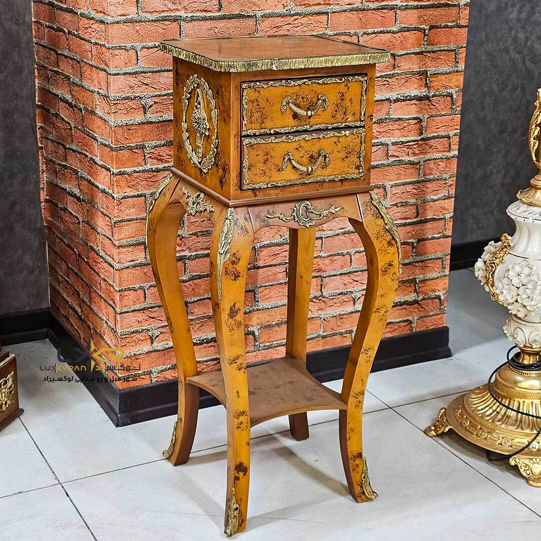 میز تلفن تمام چوب برنزکاری شده