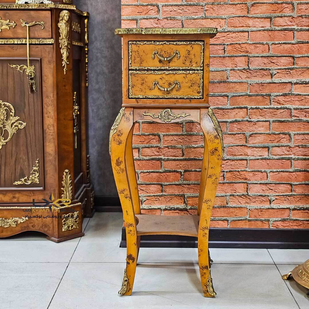 میز تلفن تمام چوب برنزکاری شده