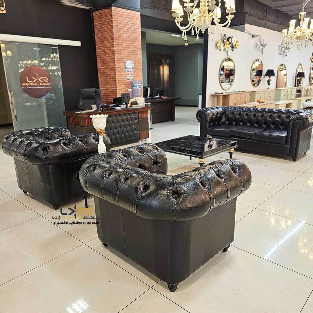 ست مبلمان چرم چستر مشکی