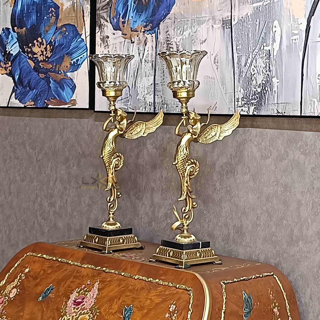  شمعدان خاص طرح فرشته برنج و کریستالی 