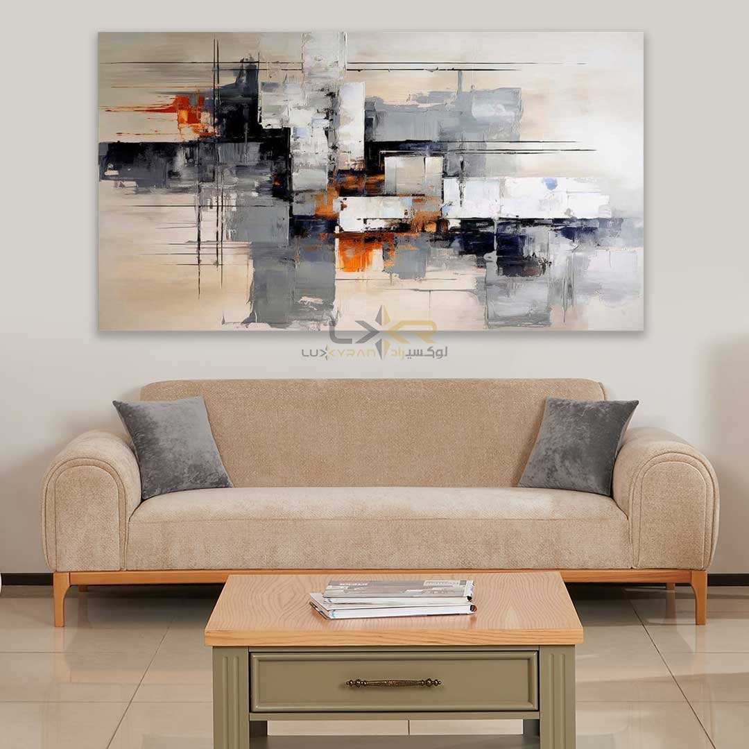 تابلو دکوراتیو مستطیلی رنگ سفید مشکی طوسی