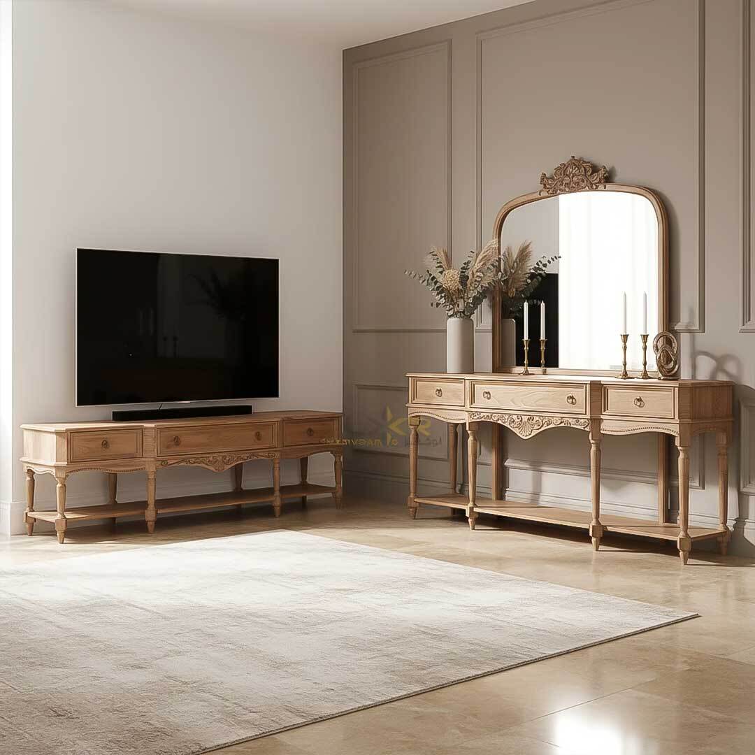 آینه کنسول و میز تی وی سلطنتی سندبلاست سبک نئوکلاسیک