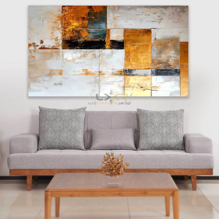 تابلو دکوراتیو مستطیلی رنگ سفید طلایی 