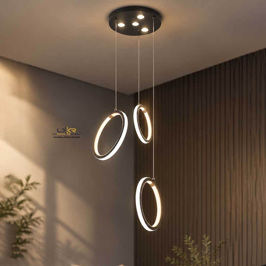 لوستر LED مدرن سه حلقه پرنور متناسب اتاق خواب و راه رو