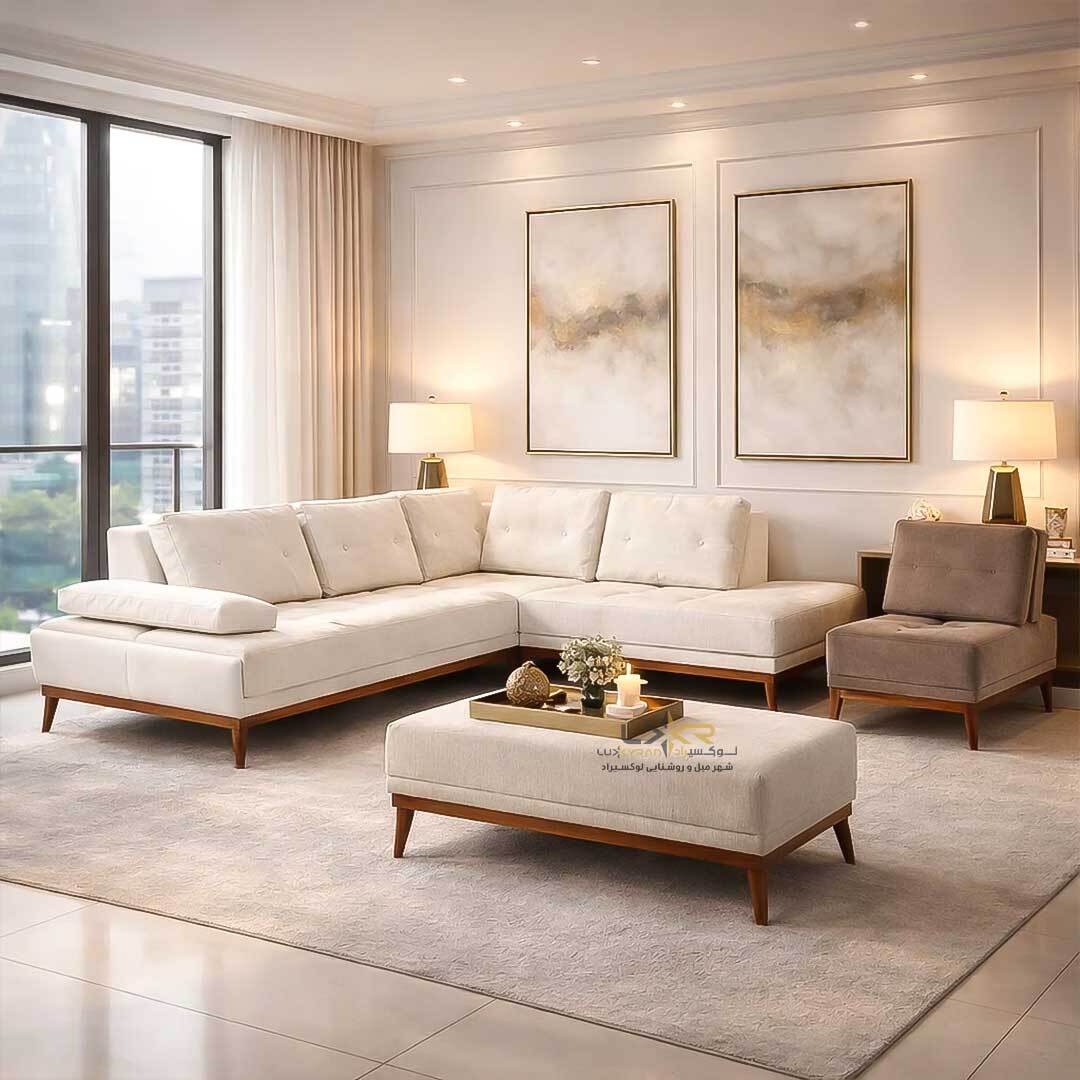 مبل راحتی ال سبک نئوکلاسیک رنگ سفید