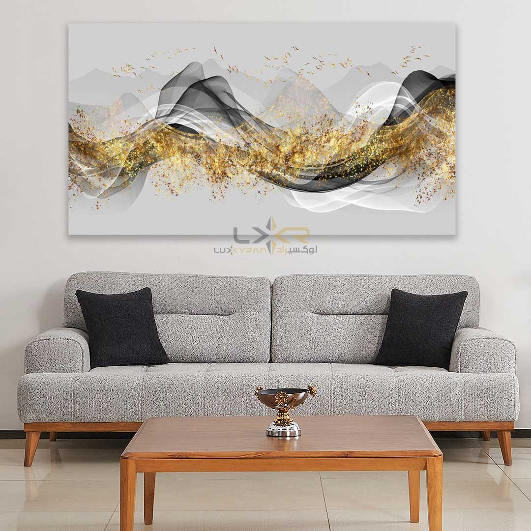 تابلو دکوراتیو مستطیلی رنگ طلایی سفید مشکی
