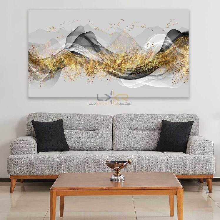 تابلو دکوراتیو مستطیلی رنگ طلایی سفید مشکی