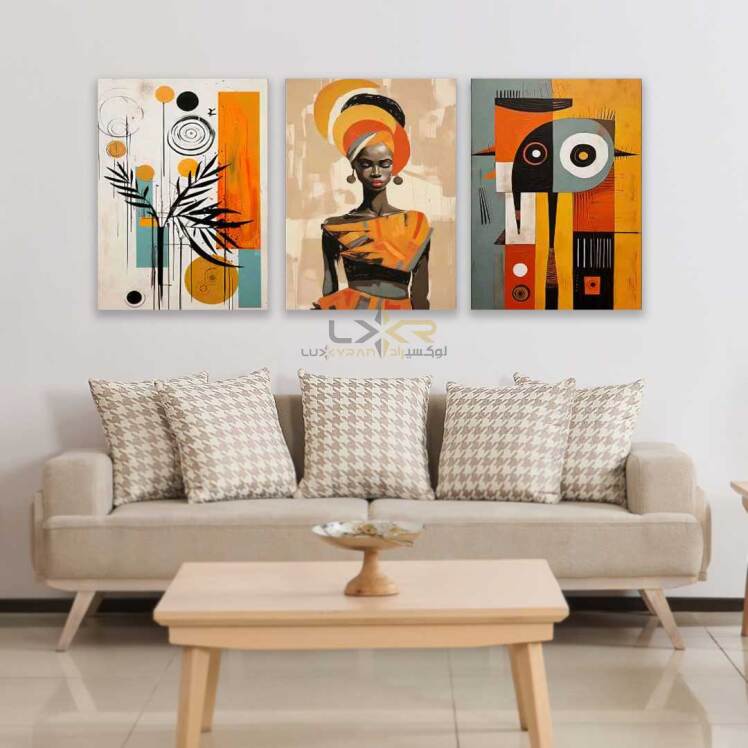 تابلو سبک مدرن طرح چهره رنگ نارنجی