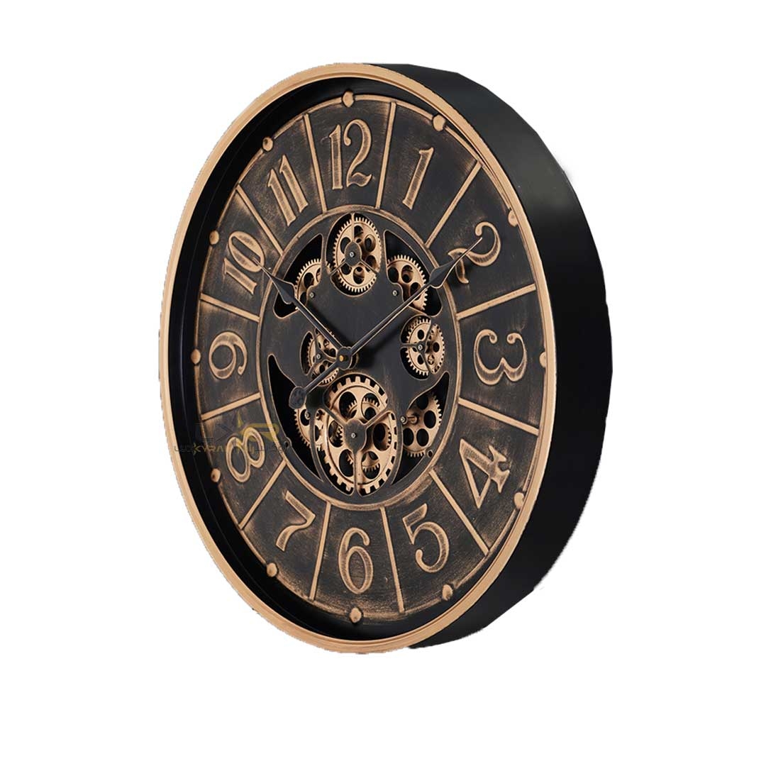ساعت دیواری گرد چرخدنده والتر سبک نئوکلاسیک رنگ مشکی طلایی 6108