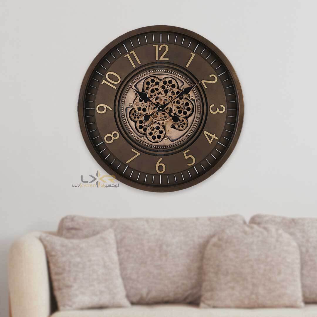 ساعت دیواری گرد چرخدنده والتر سبک نئوکلاسیک رنگ نسکافه ای طلایی 7102