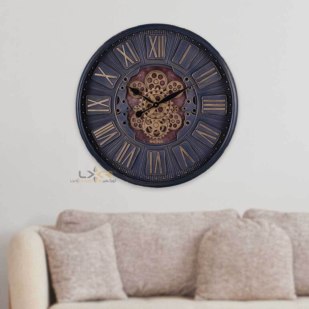 ساعت دیواری چرخدنده والتر سبک نئوکلاسیک رنگ سرمه ای زرشکی 7104