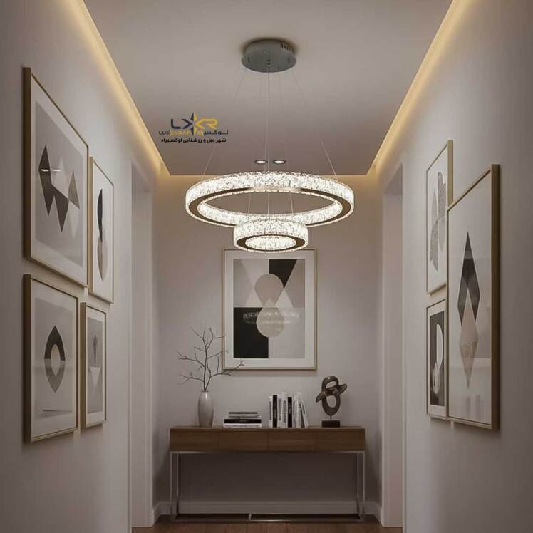 لوستر LED کریستالی سبک مینیمال و مدرن طرح گرد