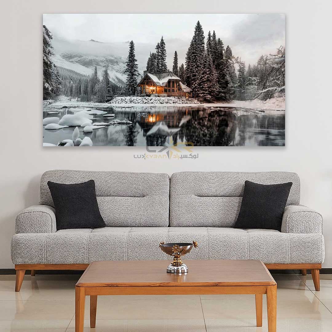  تابلو دکوراتیو مستطیلی طرح کلبه زمستانی و برف 