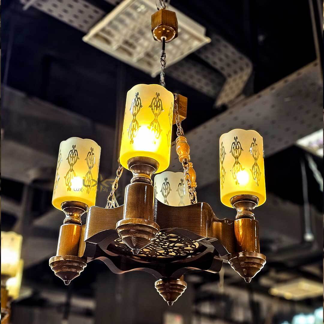  لوستر 4 شعله چوبی 