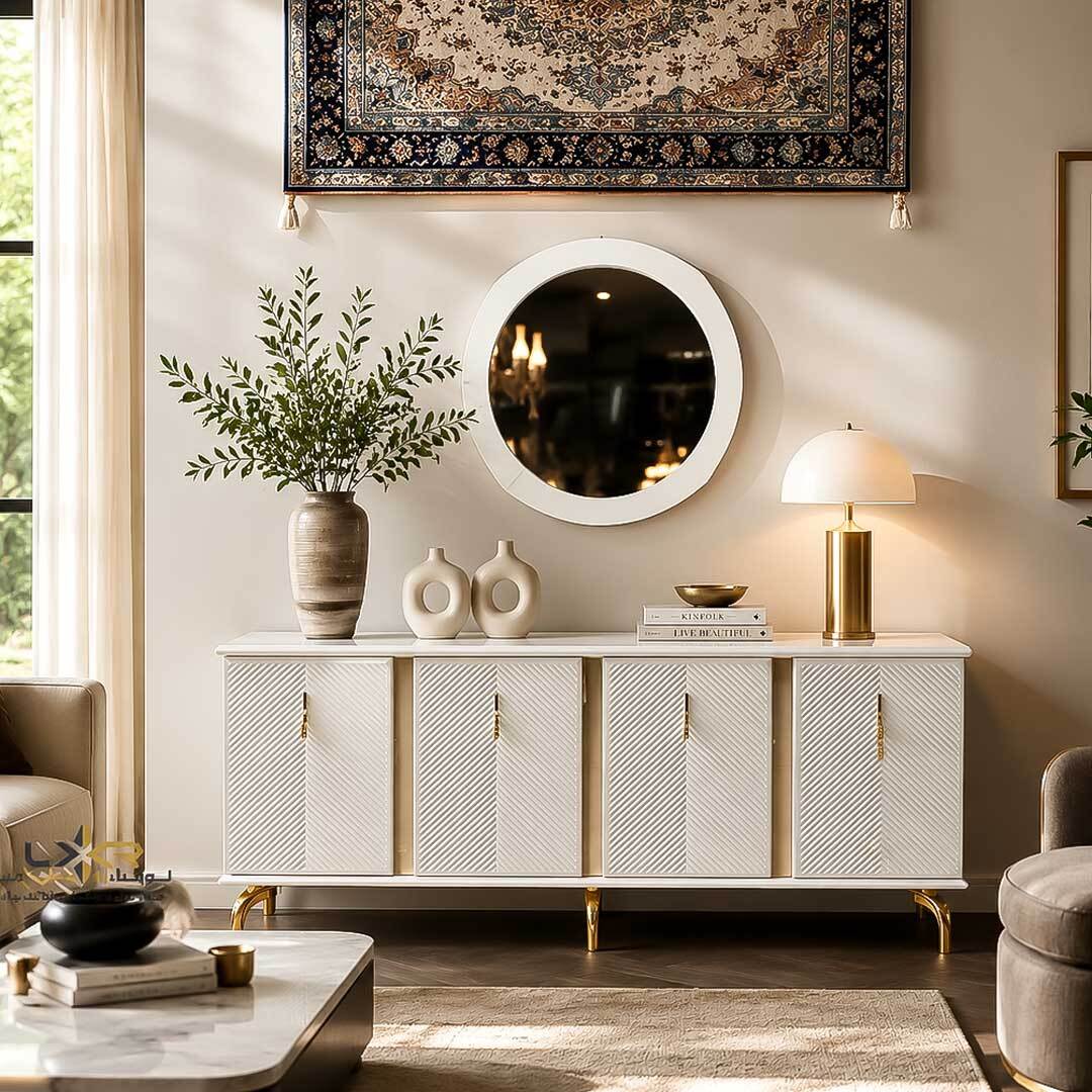  اینه و کنسول و میز تی وی پینترستی مدرن سفید 