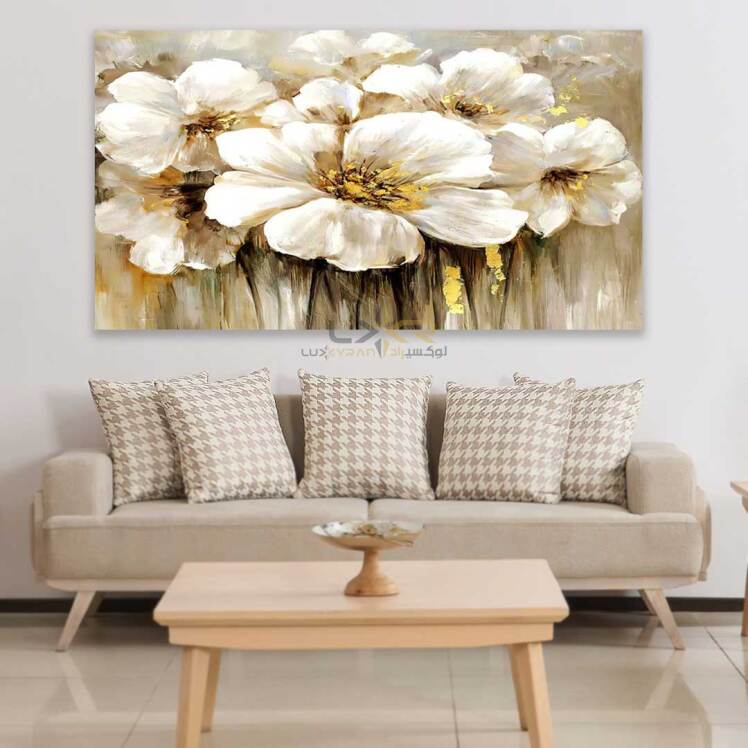 تابلو دکوراتیو مستطیلی طرح گل و طلایی