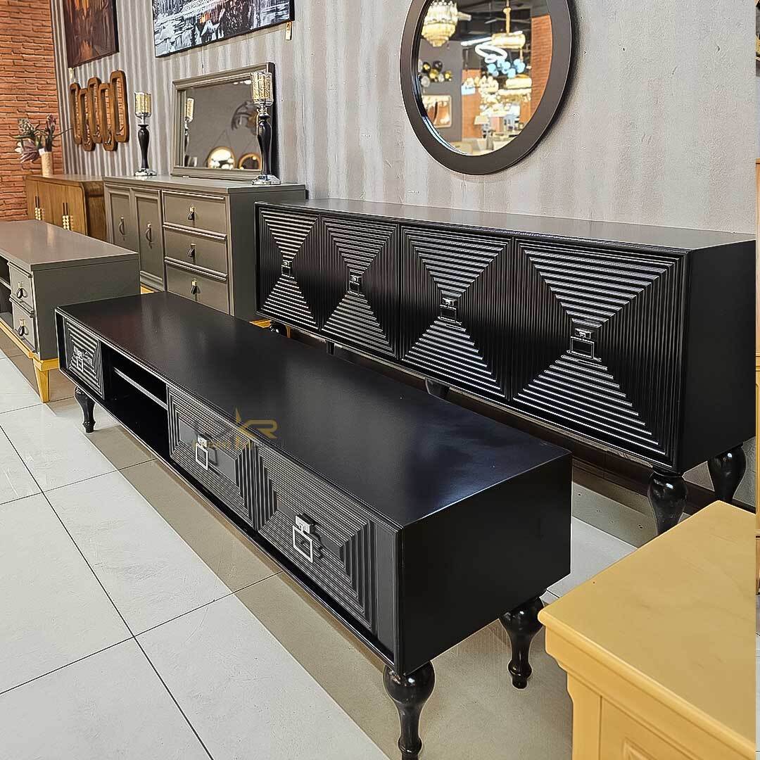  آینه و کنسول و میز تی وی سبک نئوکلاسیک رنگ مشکی 