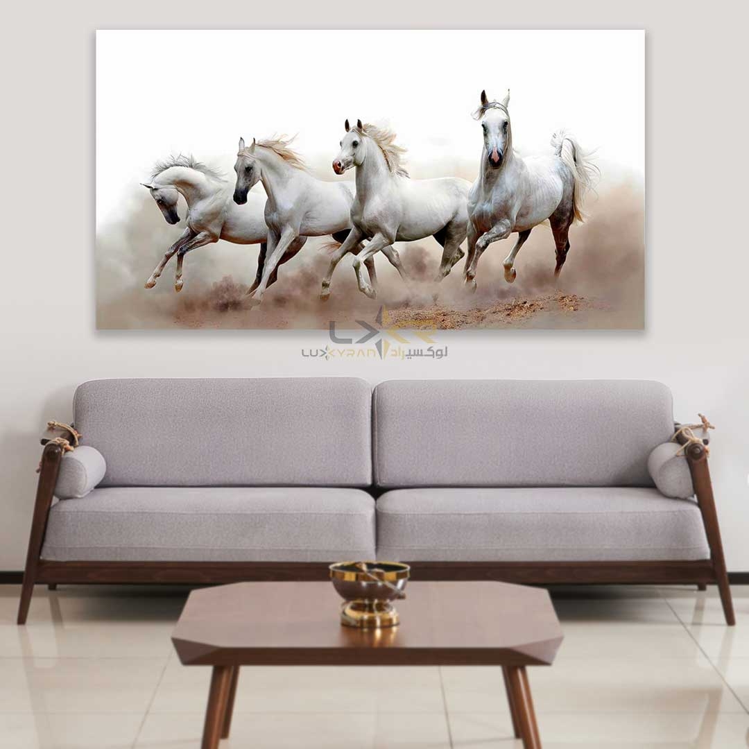 تابلو دکوراتیو مستطیلی طرح اسب های سفید 
