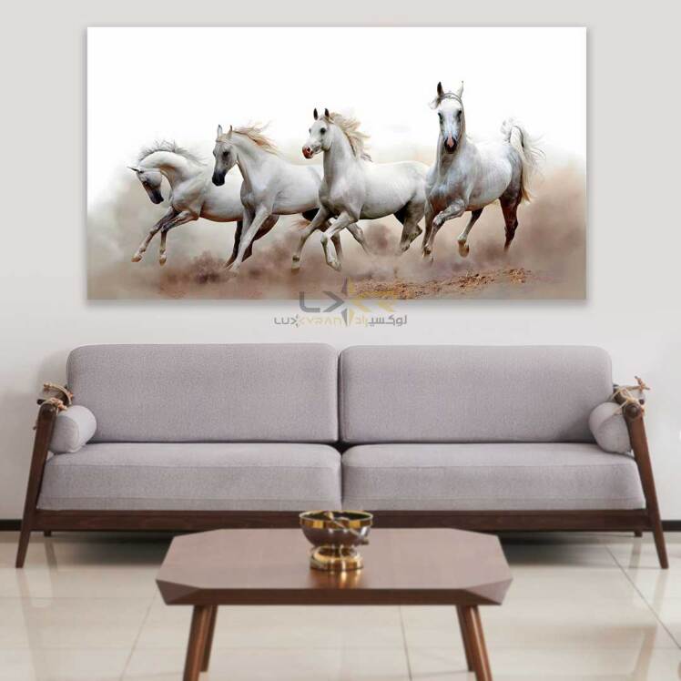 تابلو دکوراتیو مستطیلی طرح اسب های سفید