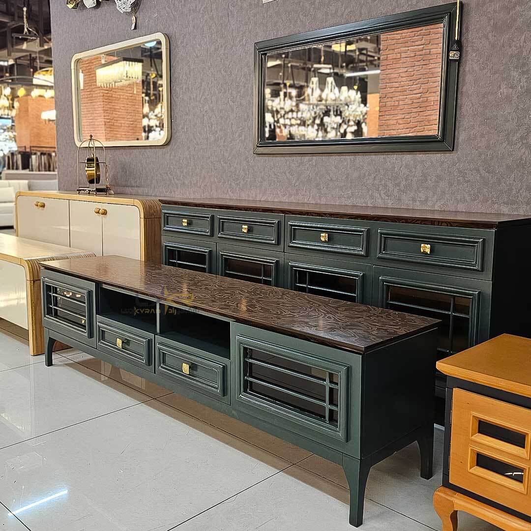  آینه و کنسول و میز تی وی سبک نیوکلاسیک رنگ سبز 